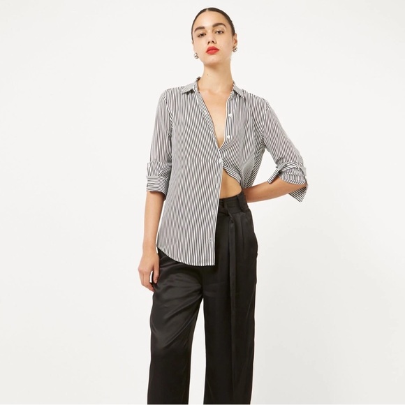 EQUIPMENT FEMME Essential Silk Shirt Bright White/True Black Striped  Size XS - Picture 2 of 12